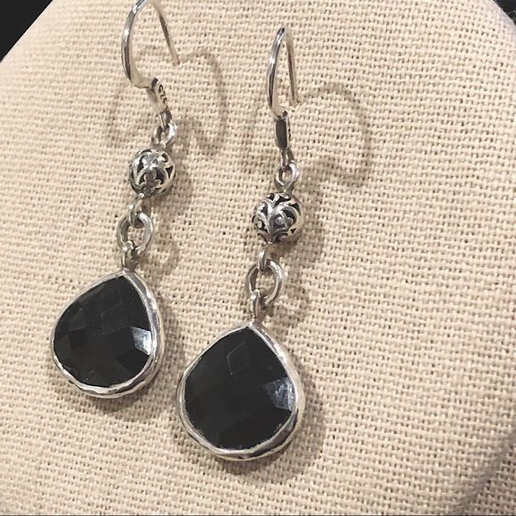 Lois Hill Sterling Silver Black Onyx Faceted Drop Dangle Earrings - Picture 9 of 13